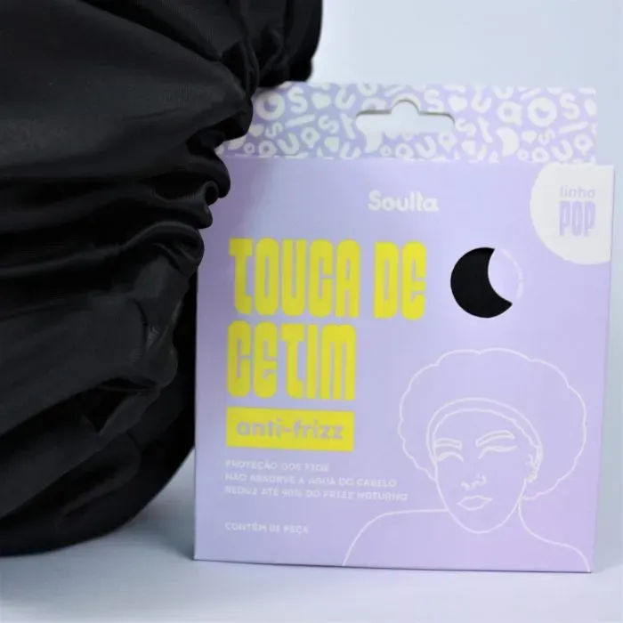Soulta Gorro Negro POP en Satén Anti Frizz con Elástico Ajustable – Capa Sencilla Talla:M - Imagen 3