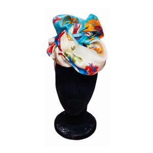 Rollup Couture Pañuelo Pequeño Crepe – Azul Celeste y Blanco con Flores Multicolor